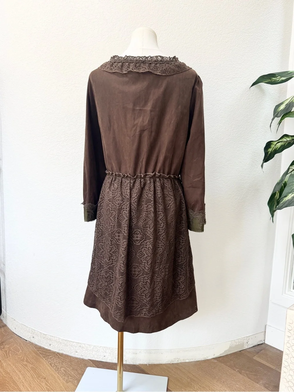 NWT Pretty Angel Fairy 🧚🏻 Olive Green Brown Layered Lace Tunic Mini Dress XL - Picture 5 of 6